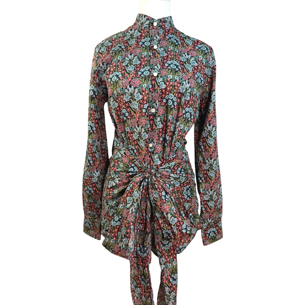 Ann Mashburn Floral Front Tie Shirt Womens Medium Liberty Print Cotton